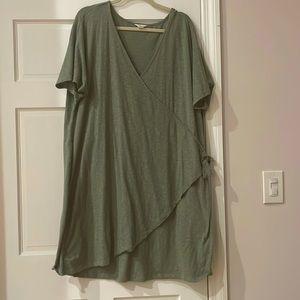 Army green faux wrap dress 2x